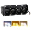 FARO RECTANGULAR PARA MOTO CON 4 HIPER LEDS, ESTROBO Y LUPA, BLANCO/AMARILLO
