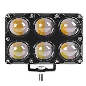 FARO RECTANGULAR PARA MOTO CON 6 HIPER LEDS, ESTROBO Y LUPA  BLANCO/AMARILLO