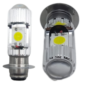 FOCO DE LED PARA MOTO CON LUPA BA20 ALTA Y BAJA CON CARCASA DE COLOR PLATA