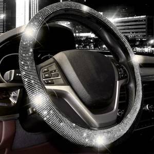 FUNDA PARA VOLANTE MEDIANA DE 38 CM NEGRA CON DIAMANTITOS BLANCOS
