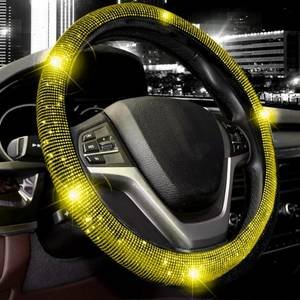 FUNDA PARA VOLANTE MEDIANA DE 38 CM NEGRA CON DIAMANTITOS DORADOS