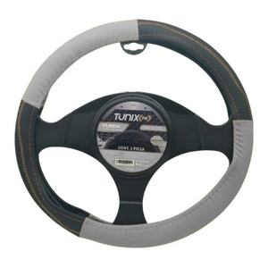 FUNDA PARA VOLANTE NEGRA MEDIANA DE 38 CM CON TRENZADO GRIS