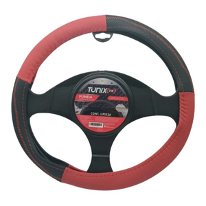 FUNDA PARA VOLANTE NEGRA MEDIANA DE 38 CM CON TRENZADO ROJO
