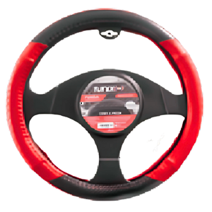 FUNDA PARA VOLANTE NEGRA MEDIANA DE 38 CM CON TRENZADO ROJO