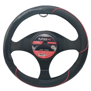 FUNDA PARA VOLANTE NEGRA MEDIANA DE 38 CM CON LINEA DE COLOR ROJO