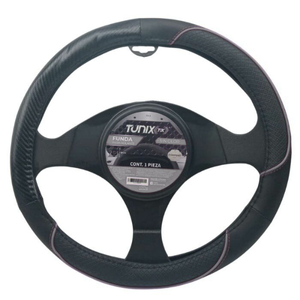 FUNDA PARA VOLANTE NEGRA MEDIANA DE 38 CM CON LINEA DE COLOR PLATA