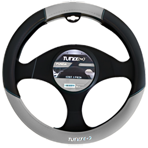FUNDA PARA VOLANTE NEGRA MEDIANA DE 38 CM CON PUNTITOS GRIS