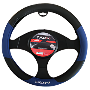 FUNDA PARA VOLANTE NEGRA MEDIANA DE 38 CM CON LOGO AZUL