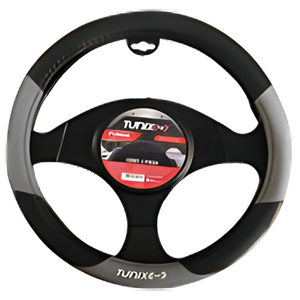 FUNDA PARA VOLANTE NEGRA MEDIANA DE 38 CM CON LOGO GRIS