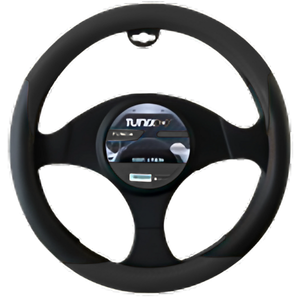 FUNDA PARA VOLANTE NEGRA MEDIANA DE 38 CM TIPO FIBRA DE CARBONO NEGRO