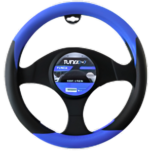 FUNDA PARA VOLANTE NEGRA MEDIANA DE 38 CM TIPO FIBRA DE CARBONO azul