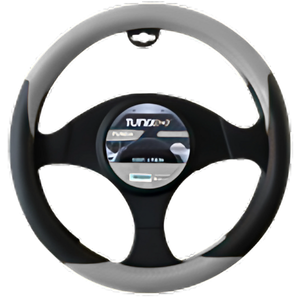 FUNDA PARA VOLANTE NEGRA MEDIANA DE 38 CM TIPO FIBRA DE CARBONO GRIS