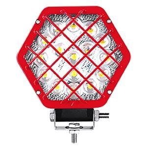 FARO HEXAGONAL CON LUPA Y REJA DE 48W CON 16 LEDS, COLOR ROJO