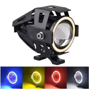 FARO PARA MOTO Y AUTO HI-LOW Y ESTROBO C/ ACRCASA TIPO GORRA Y OJO DE ANGEL BLANCO ROJO, 10 WATTS.