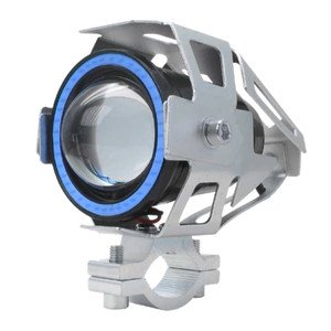 FA-MLH516CSB FARO P/ MOTO 1 LED COB 10w BLANCO CARCASA PLATA ARO LED AZUL C/ FUNCIONES