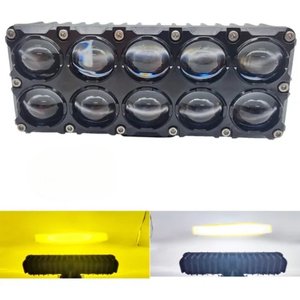 FARO RECTANGULAR PARA MOTO CON 10HIPER LEDS, ESTROBO Y LUPA, BLANCO/AMARILLO (PIEZA)