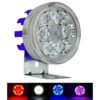 FARO REDONDO PARA MOTOCICLETA CON 6 LEDS, OJO DE ANGEL COLOR AZUL, ROJO. ESTROBO, CARCASA AZUL