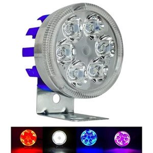 FARO REDONDO PARA MOTOCICLETA CON 6 LEDS, OJO DE ANGEL COLOR AZUL, ROJO. ESTROBO, CARCASA AZUL