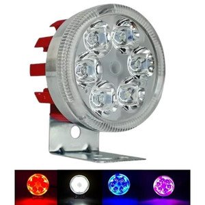 FARO REDONDO PARA MOTOCICLETA CON 6 LEDS, OJO DE ANGEL COLOR AZUL, ROJO. ESTROBO, CARCASA ROJA