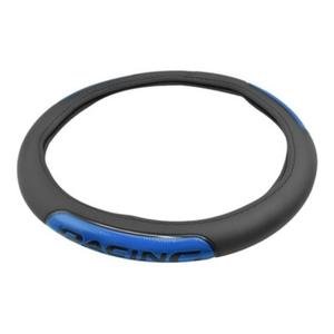 FUNDA PARA VOLANTE MEDIANA CON REFLEJANTE DE 38CM LEYENDA RACING NEGRO CON AZUL