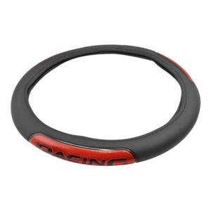FUNDA PARA VOLANTE MEDIANA CON REFLEJANTE DE 38CM LEYENDA RACING NEGRO CON ROJO EN FORMA D