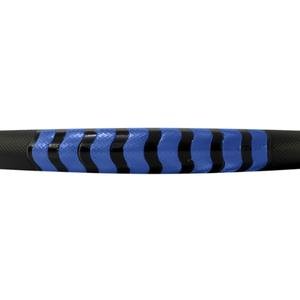 FUNDA PARA VOLANTE MEDIANA CON REFLEJANTE DE 38 CM CON FLECHAS ONDULADAS NEGRO CON AZUL.