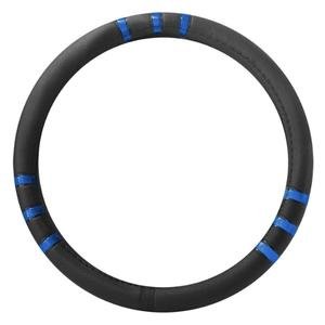 FUNDA PARA VOLANTE MEDIANA CON REFLEJANTE DE 38 CM CON 3 FRANJAS NEGRO CON AZUL.