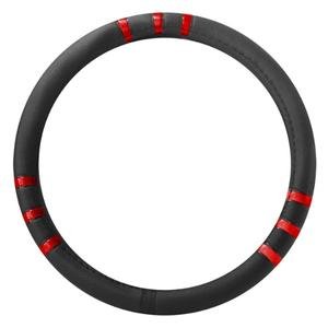 FUNDA PARA VOLANTE MEDIANA CON REFLEJANTE DE 38 CM CON 3 FRANJAS NEGRO CON ROJO.