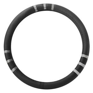 FUNDA PARA VOLANTE MEDIANA CON REFLEJANTE DE 38 CM CON 3 FRANJAS NEGRO CON PLATA.