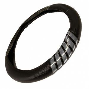 FUNDA PARA VOLANTE MEDIANA CON REFLEJANTE DE 38 CM CON FRANJAS DIAGONALES NEGRO CON PLATA.