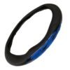 FUNDA PARA VOLANTE MEDIANA CON REFLEJANTE DE 38 CM CON FLAMAS NEGRO CON AZUL.