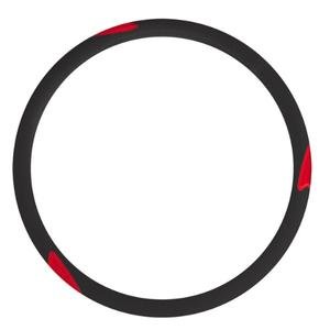 FUNDA PARA VOLANTE MEDIANA CON REFLEJANTE DE 38 CM CON FLECHA PUNTA CHICA NEGRO CON ROJO.