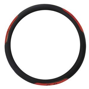 FUNDA PARA VOLANTE MEDIANA CON REFLEJANTE DE 38 CM CON TRIBAL NEGRO CON ROJO.