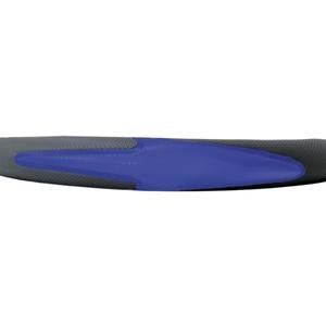 FUNDA PARA VOLANTE MEDIANA CON REFLEJANTE DE 38 CM CON FLECHA PUNTA GANDE NEGRO CON AZUL.