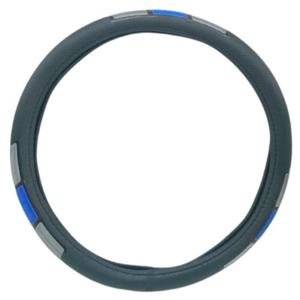 FUNDA PARA VOLANTE MEDIANA CON REFLEJANTE DE 38 CM CON 3 FRANJAS NEGRO CON PLATA/AZUL