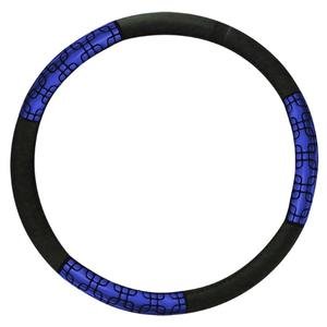 FUNDA PARA VOLANTE MEDIANA CON REFLEJANTE DE 38 CM CON CUADROS ENTRELAZADOS NEGRO CON AZUL.
