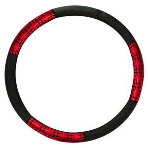 FUNDA PARA VOLANTE MEDIANA CON REFLEJANTE DE 38 CM CON CUADROS ENTRELAZADOS NEGRO CON ROJO.