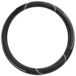 FUNDA PARA VOLANTE MEDIANA DE 38 CM NEGRA CON LÍNEA DE COLOR GRIS.