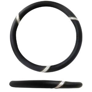 FUNDA PARA VOLANTE MEDIANA DE 38 CM CON TRES SECCIONES NEGRO CON PLATA.