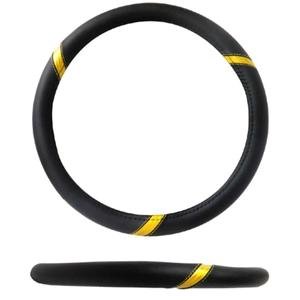 FUNDA PARA VOLANTE MEDIANA DE 38 CM CON TRES SECCIONES NEGRO CON AMARILLO.