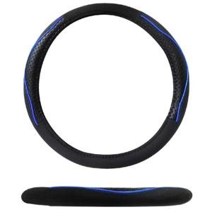 FUNDA PARA VOLANTE MEDIANA DE 38 CM DE COLOR NEGRO CON AZUL.
