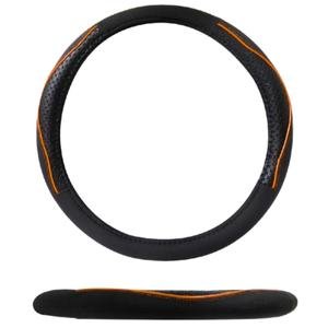FUNDA PARA VOLANTE MEDIANA DE 38 CM DE COLOR NEGRO CON NARANJA.