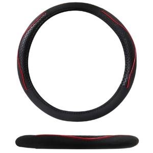 FUNDA PARA VOLANTE MEDIANA DE 38 CM DE COLOR NEGRO CON ROJO.