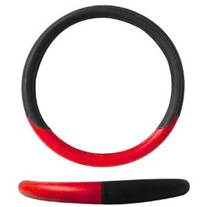 FUNDA PARA VOLANTE MEDIANA DE 38 CM DE COLOR NEGRO CON ROJO.