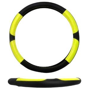 FUNDA PARA VOLANTE MEDIANA DE 38 CM DE COLOR NEGRO CON AMARILLO.