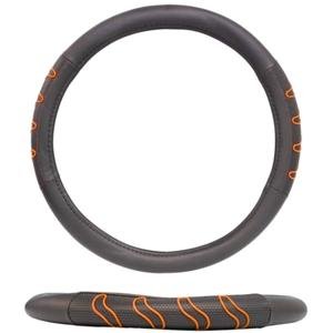 FUNDA PARA VOLANTE MEDIANA DE 38 CM NEGRA CON 6 SECCIONES LATERALES DE COLOR NARANJA