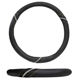 FUNDA PARA VOLANTE MEDIANA DE 38 CM DE COLOR NEGRA CON 3 HILOS DE COLOR GRIS