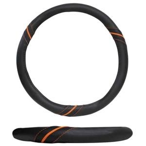 FUNDA PARA VOLANTE MEDIANA DE 38 CM DE COLOR NEGRA CON 3 HILOS DE COLOR NARANJA