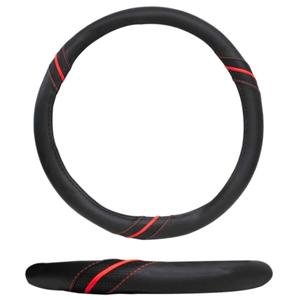 FUNDA PARA VOLANTE MEDIANA DE 38 CM DE COLOR NEGRA CON 3 HILOS DE COLOR ROJO