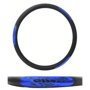 FUNDA PARA VOLANTE MEDIANA CON REFLEJANTE DE 38 CM CON ESCORPIÓN NEGRO CON AZUL.